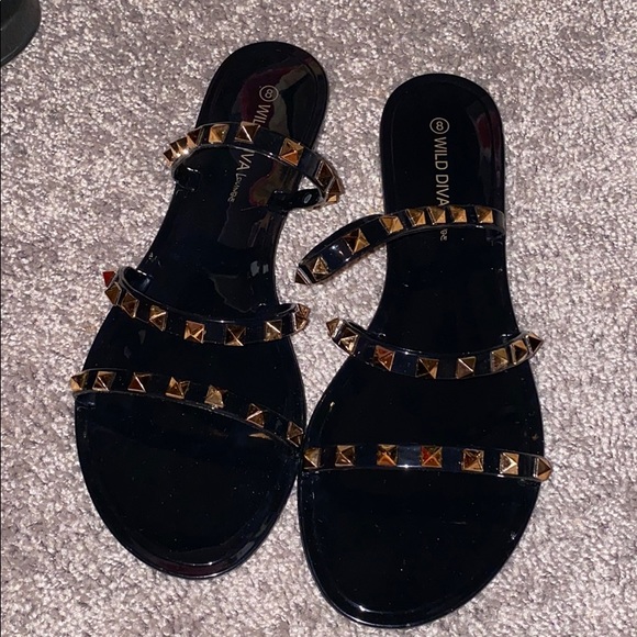 NEW Spike Studded Slide Jelly Flat Sandal Open Toe - Picture 2 of 2
